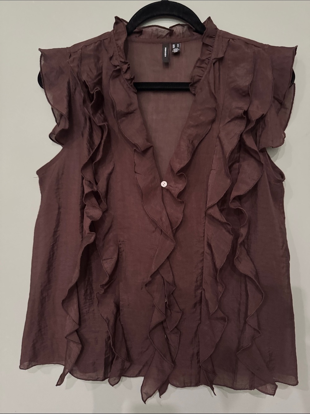 Vero Moda Brown Ruffle Front Sleeveless Blouse